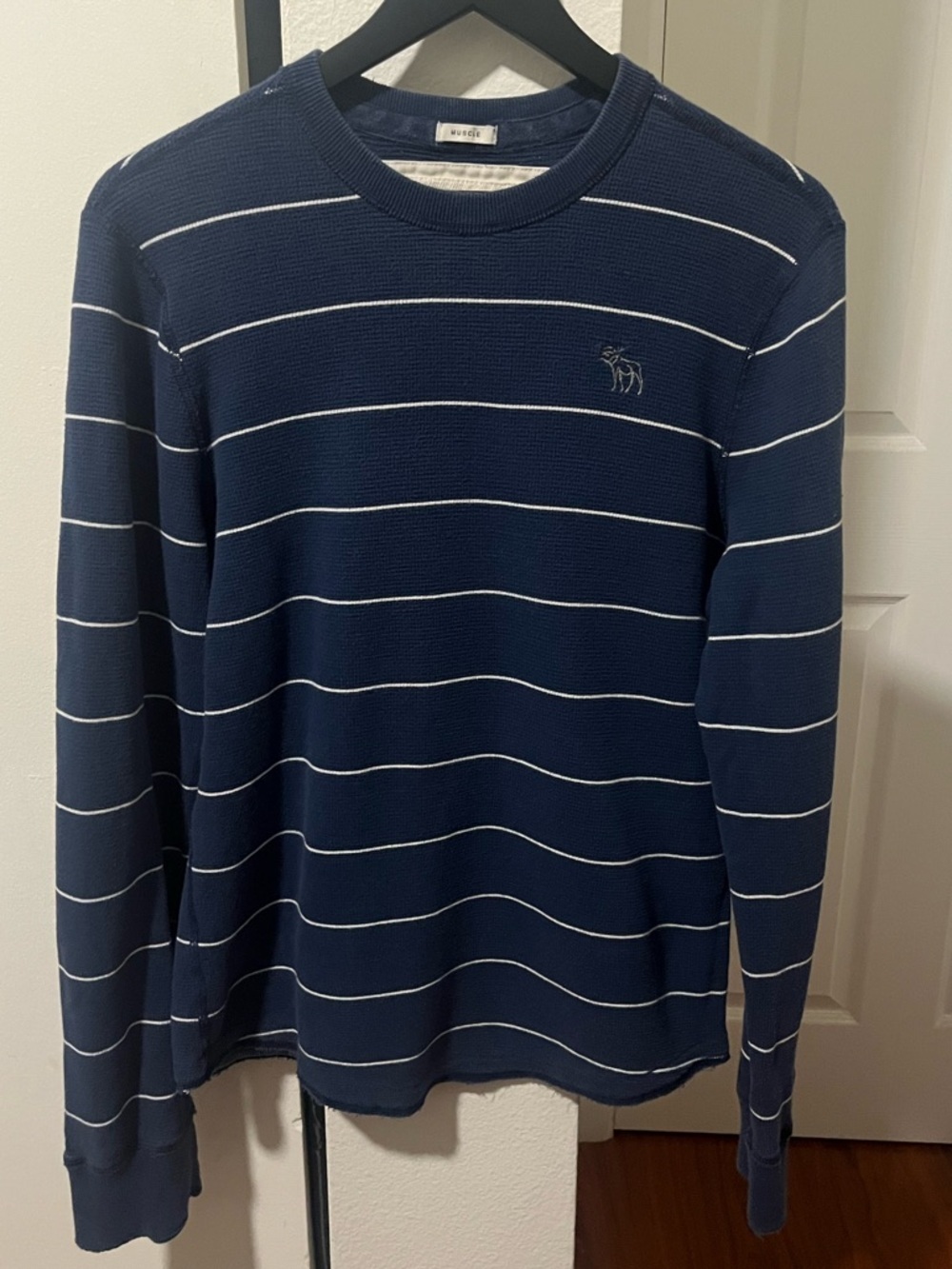 Abercrombie & Fitch Y2K Navy Blue Striped Muscle Waffle Knit Shirt